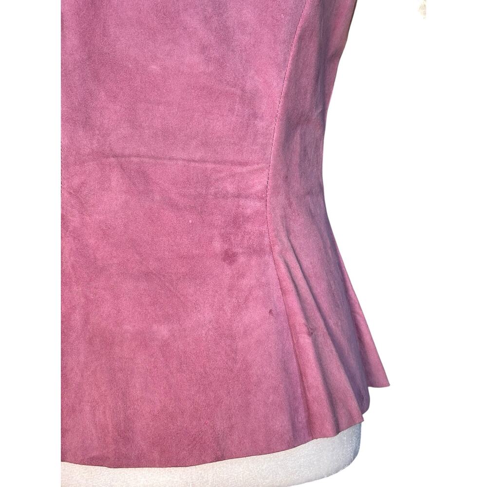 Vintage Pink Suede Lace Trim Western Prairie Blouse Peplum Romantic Leather Top - Picture 6 of 10